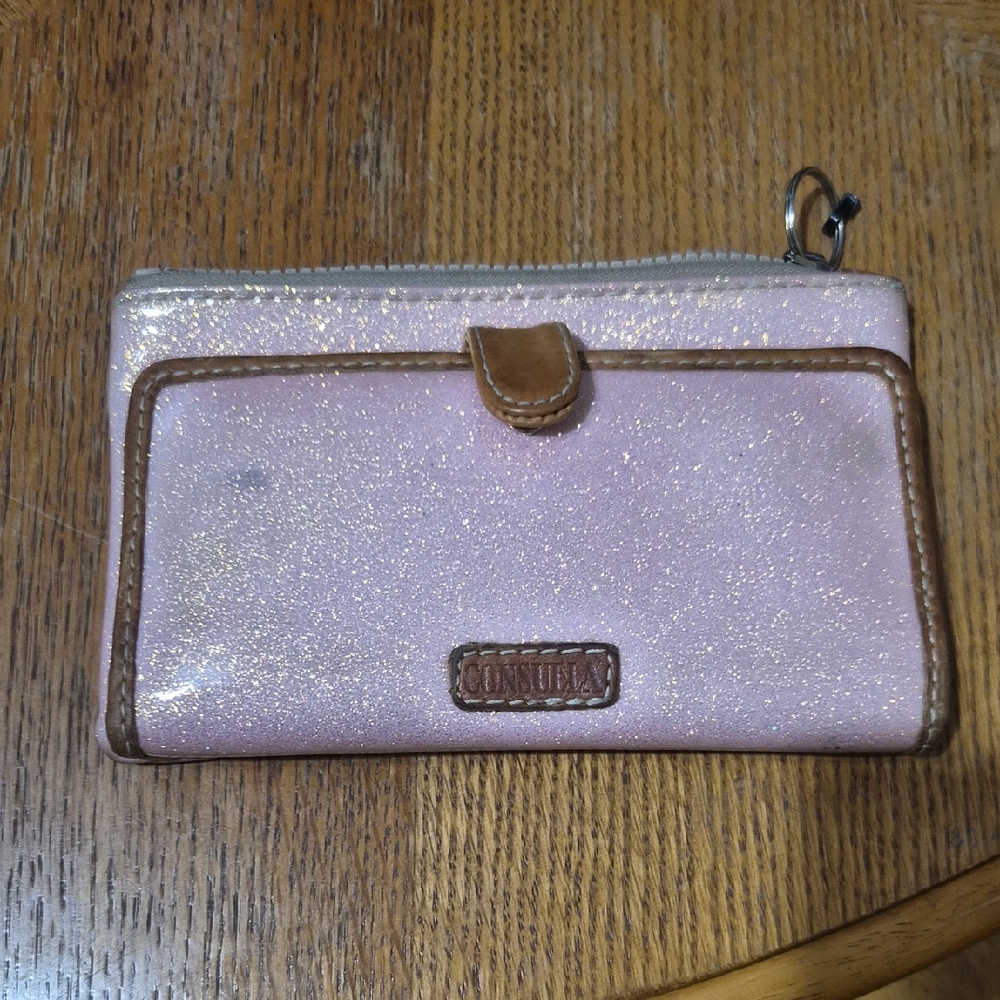 Consuela Sparkling Pink Wallet with Brown Trim
